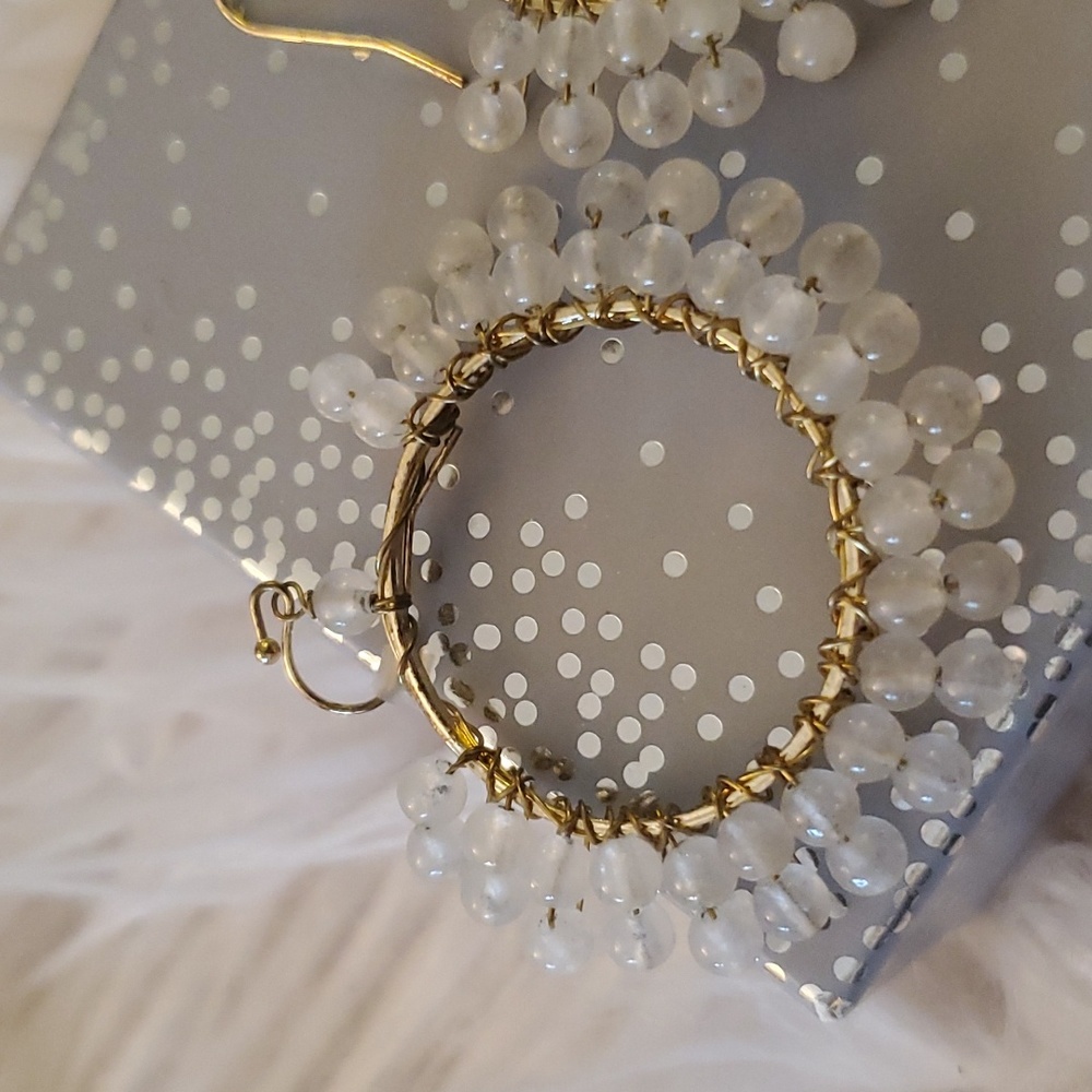 ~~Clear Beaded Hoop Earrings with Gold Accents~~ - Picture 2 of 3
